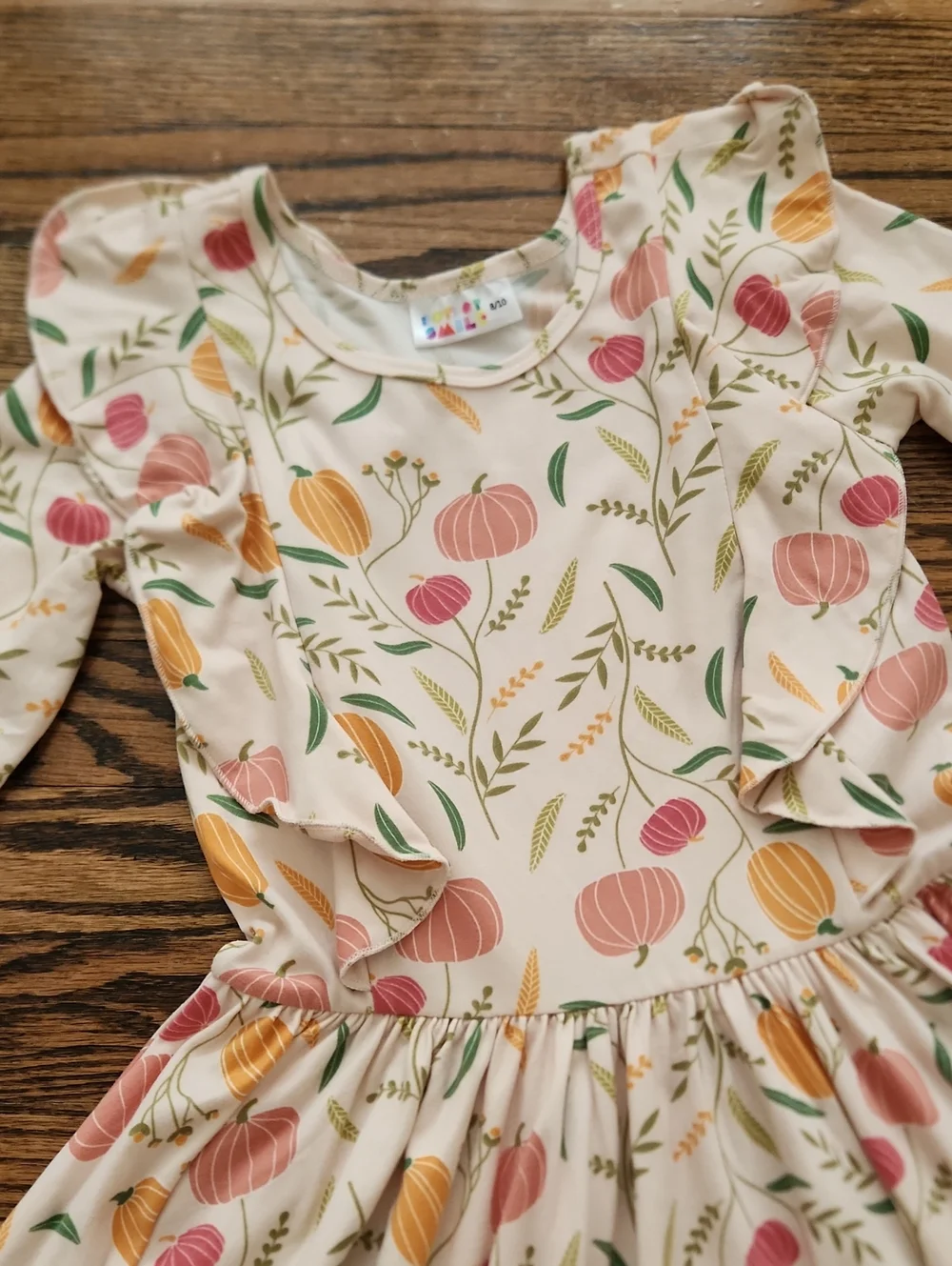Dot Dot Smile Pumpkin Floral Ruffle Long Sleeve Dress Size 8/10